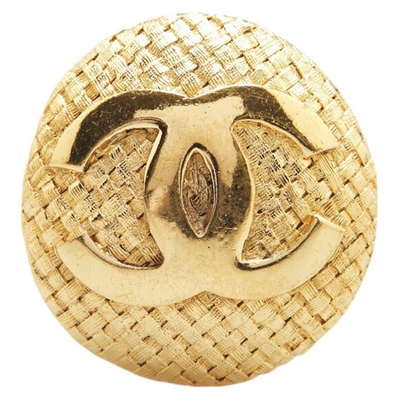 CHANEL CC Logo Mesh Round Brooch Gold Tone Pin 29 Auth w/Box #05391 - Picture 1 of 4